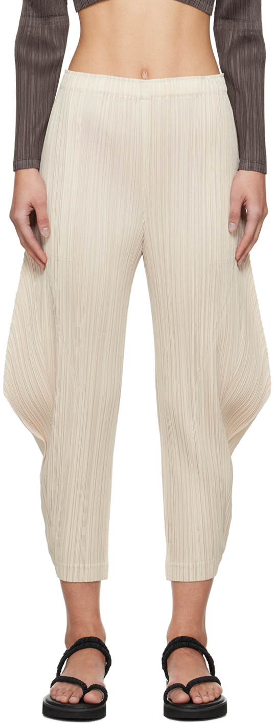 PLEATS PLEASE ISSEY MIYAKE: Off-White Thicker Bottoms 1