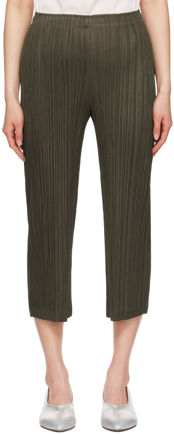 PLEATS PLEASE ISSEY MIYAKE: Khaki Thicker Bottoms 2 Trousers | SSENSE