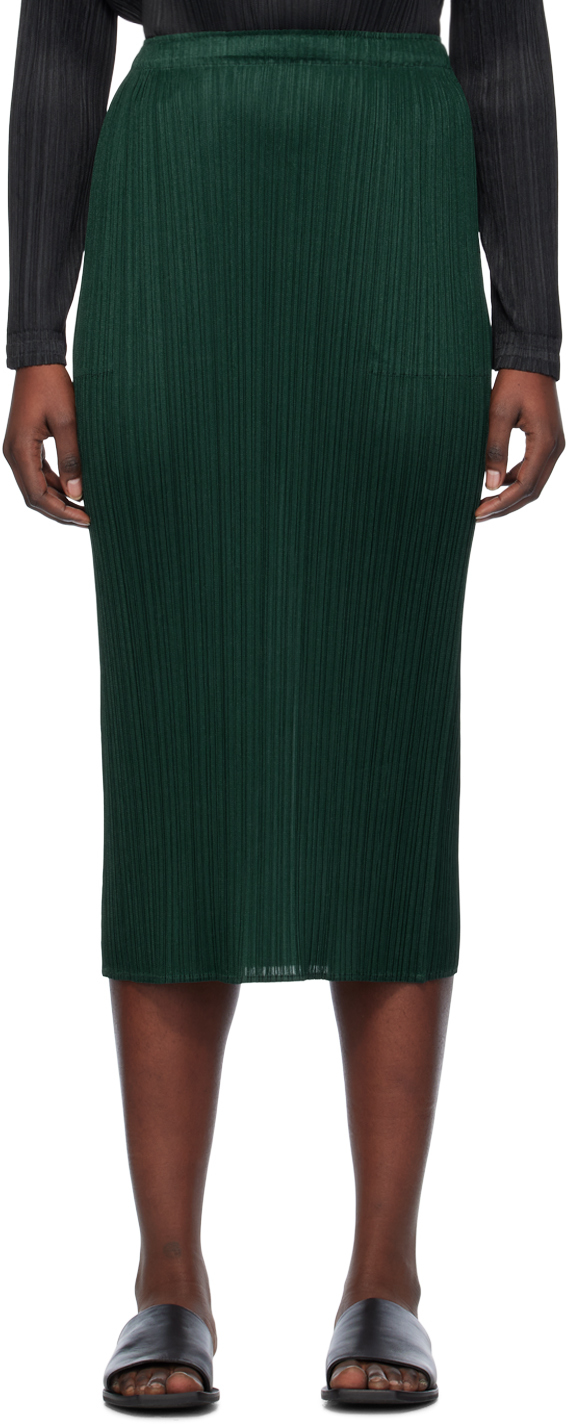 Issey Miyake Plissé-effect High-waisted Midi Skirt In 69 Dark Green