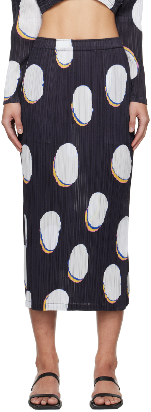 Navy & White Bean Dots Midi Skirt