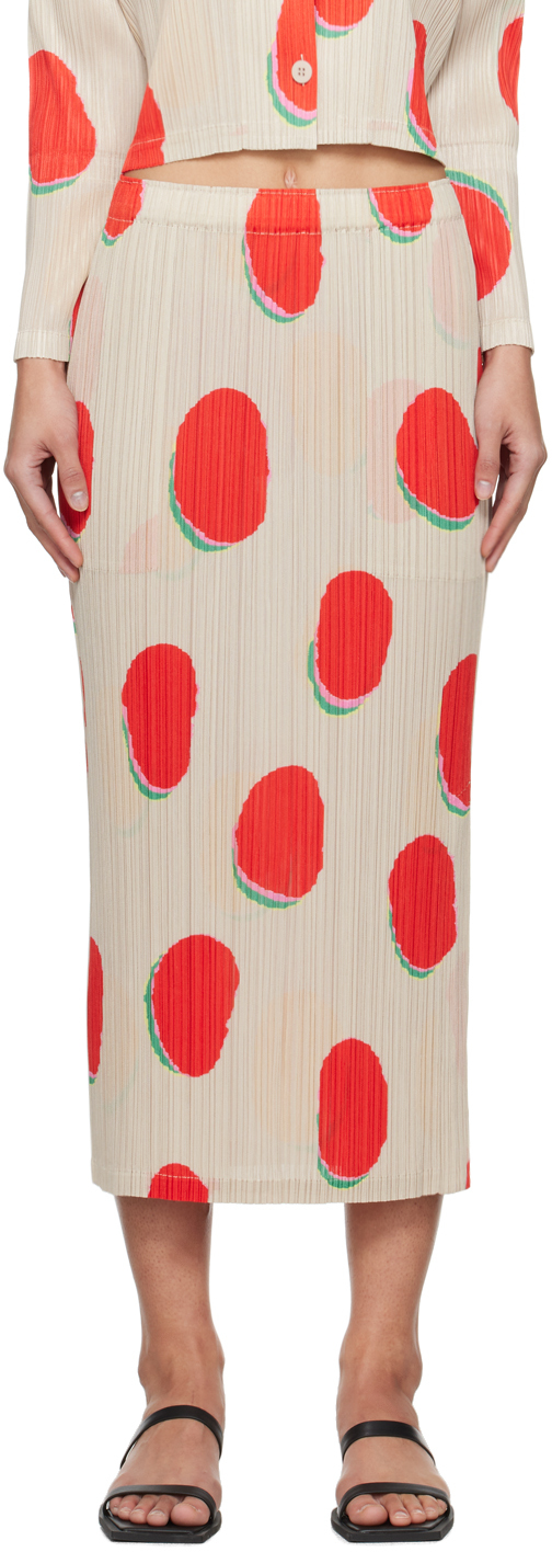 Off-White & Red Bean Dots Midi Skirt