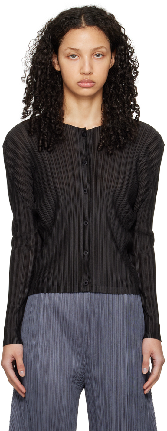 PLEATS PLEASE ISSEY MIYAKE: Black Rib Pleats January Cardigan | SSENSE