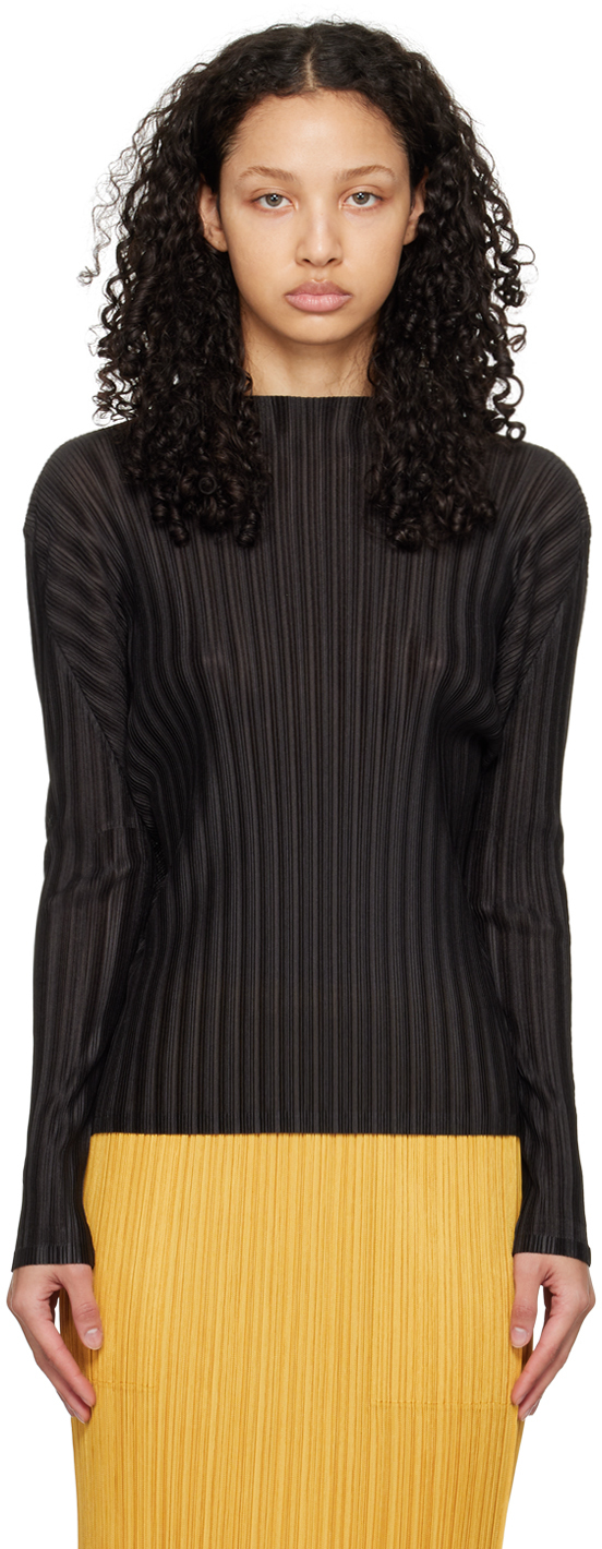 PLEATS PLEASE ISSEY MIYAKE: Black Rib Pleats January Turtleneck