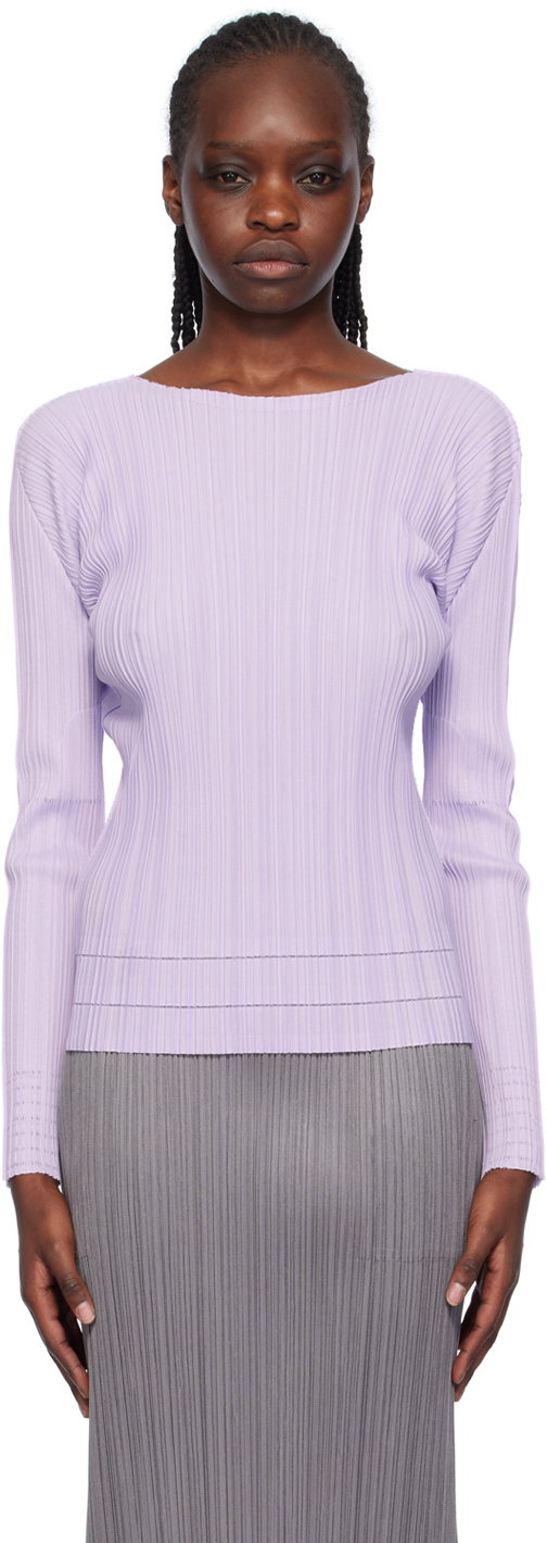 Purple Soft Pleats Long Sleeve T-Shirt