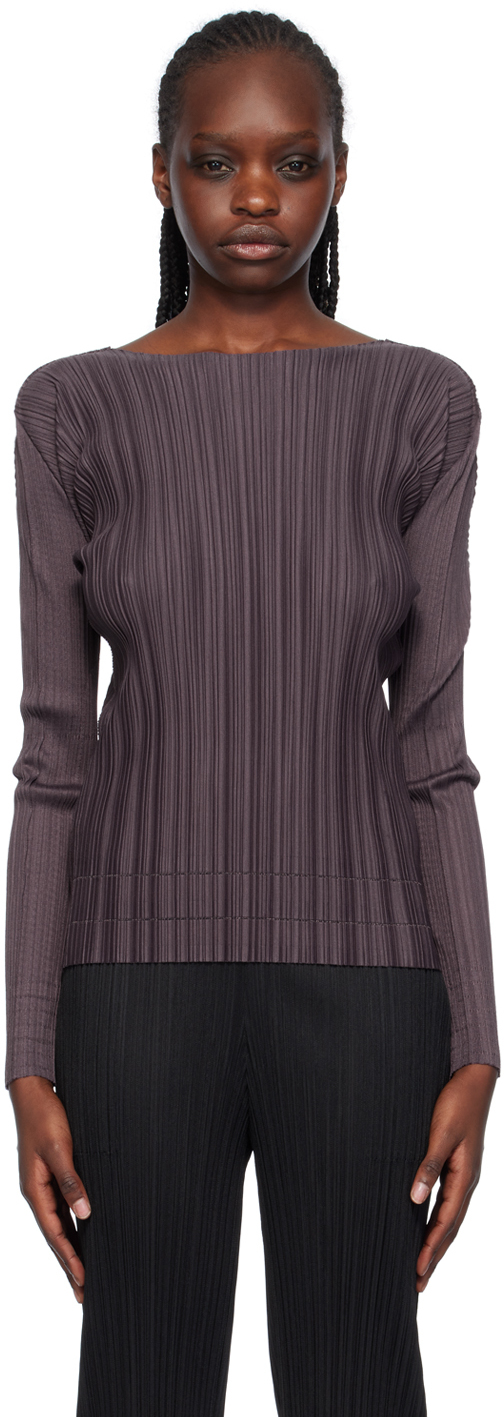 Purple Soft Pleats Long Sleeve T-Shirt