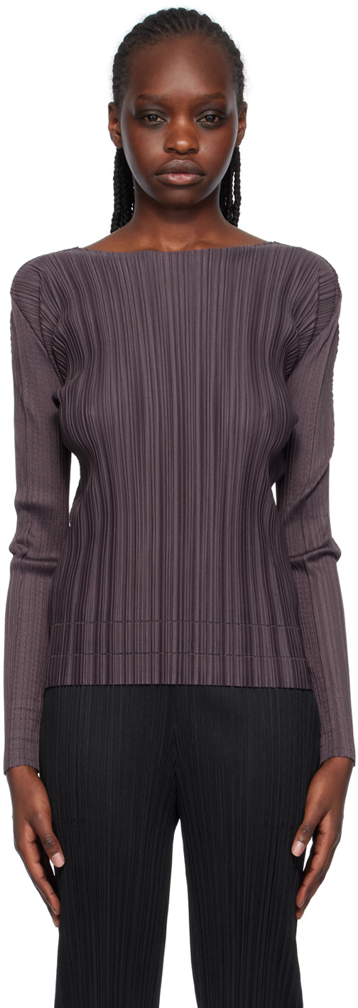Issey Miyake Purple Soft Pleats Long Sleeve T-shirt In 89 Dark Purple