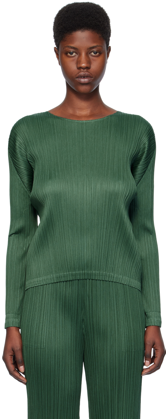 Issey Miyake Green Monthly Colors December Long Sleeve T-shirt In 63 Moss Green