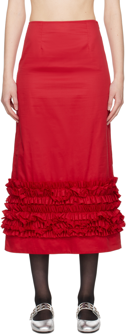 Red Delia Midi Skirt