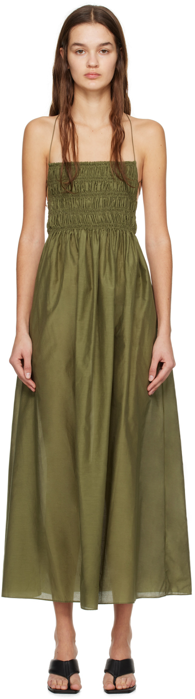Shop Matteau Green Shirred Maxi Dress In Olive