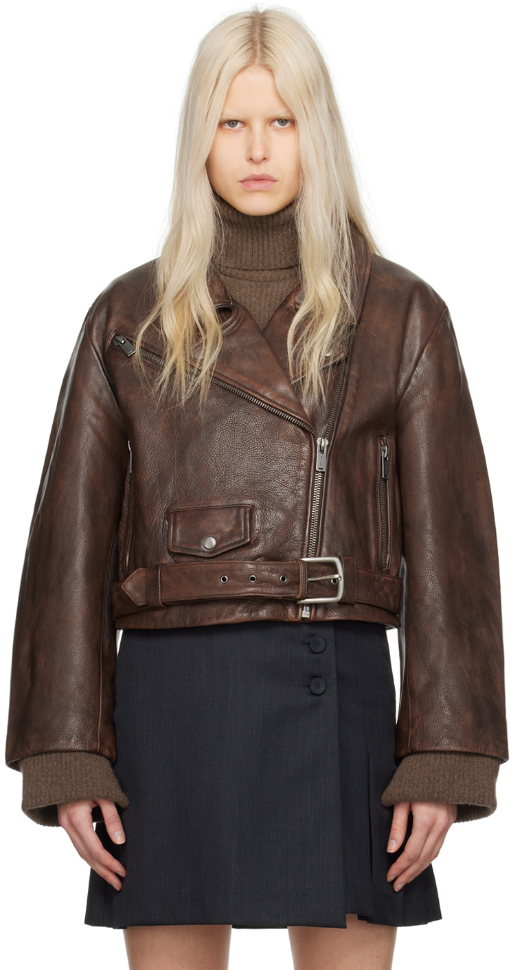 Brown Joana Leather Biker Jacket