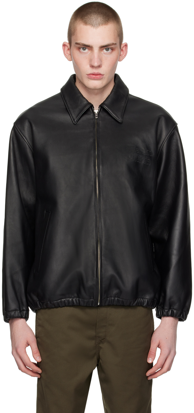 WACKO MARIA: Black Embroidered Leather Jacket | SSENSE