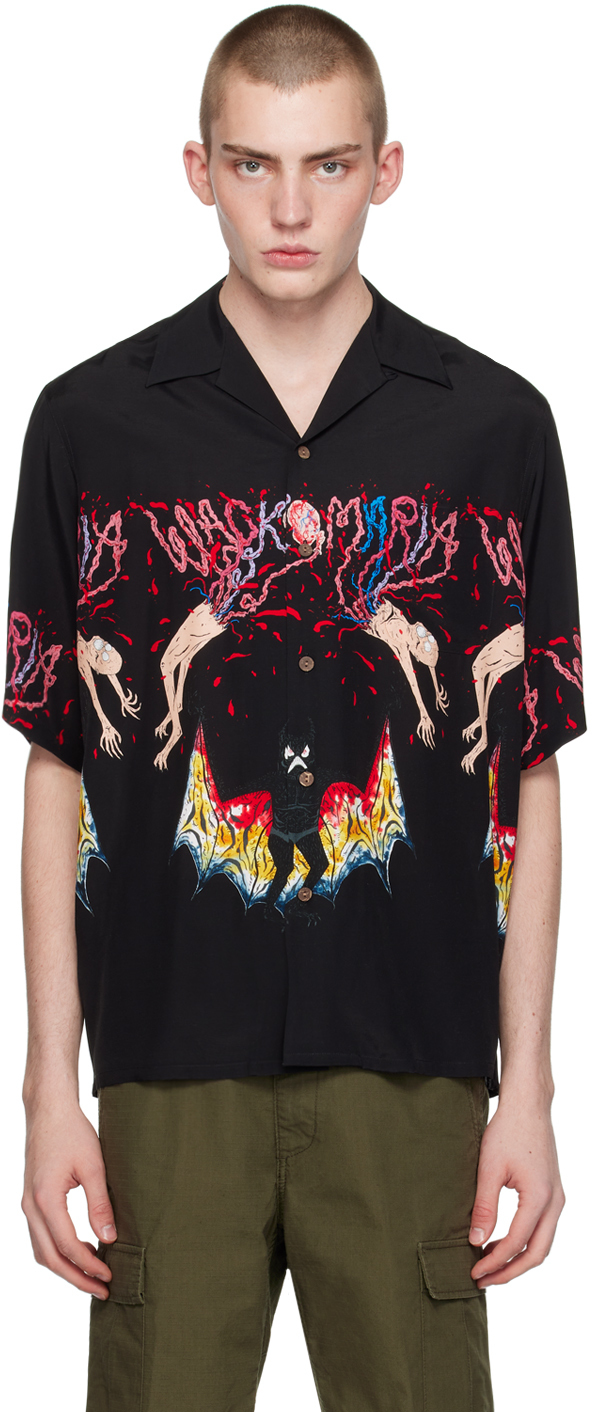 Black Printed Shirt by WACKO MARIA on Sale