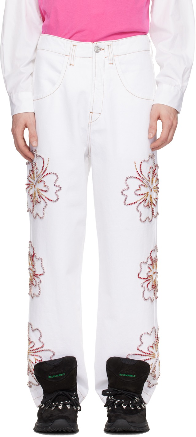 Shop Bluemarble White Embroidered Jeans