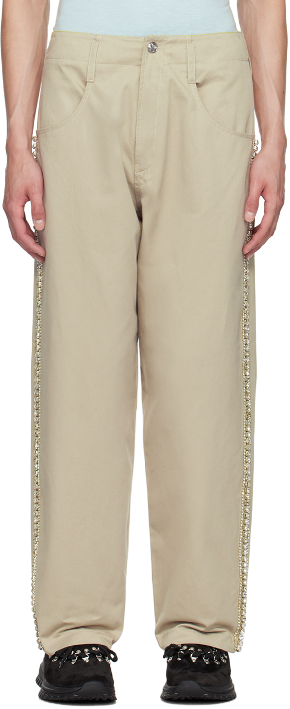 Shop Bluemarble Beige Embroidered Trousers