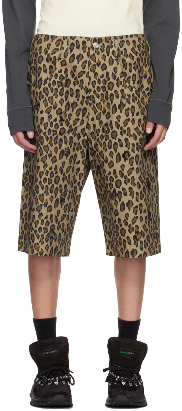 Shop Bluemarble Beige & Brown Leopard Shorts In Leopard/beige
