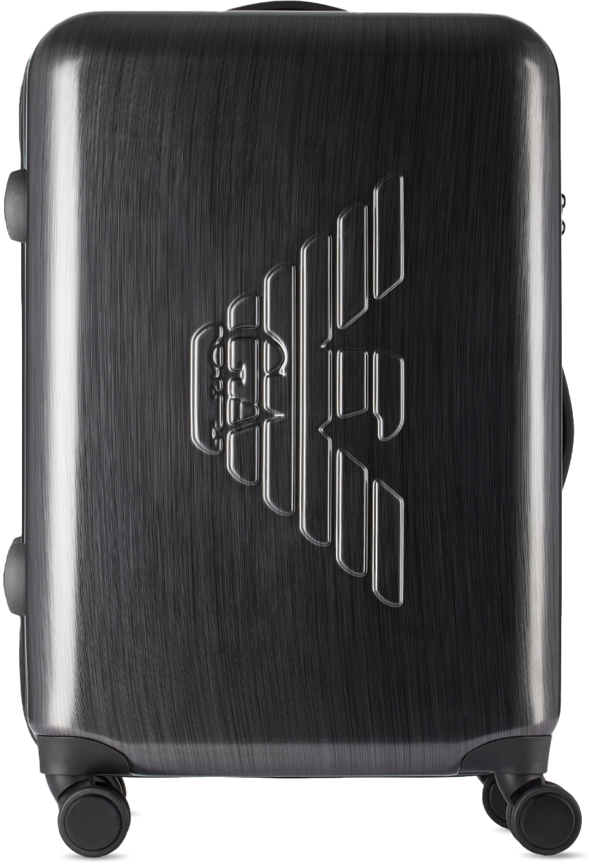 Emporio Armani Gray Embossed Eagle Medium Suitcase In Black