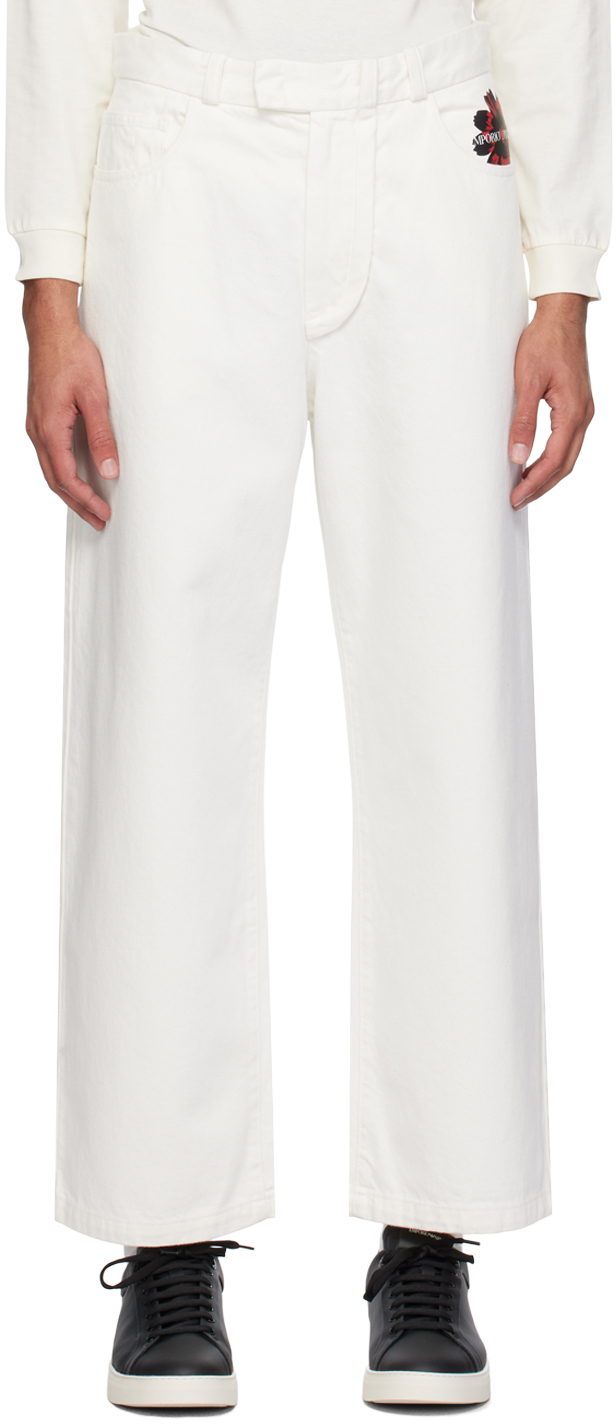 Emporio Armani White Bonded Jeans In Bianco Latte
