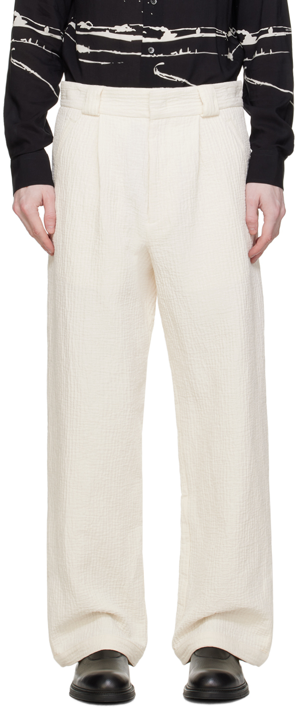 Emporio Armani Off-white Pleated Trousers In Vanilla