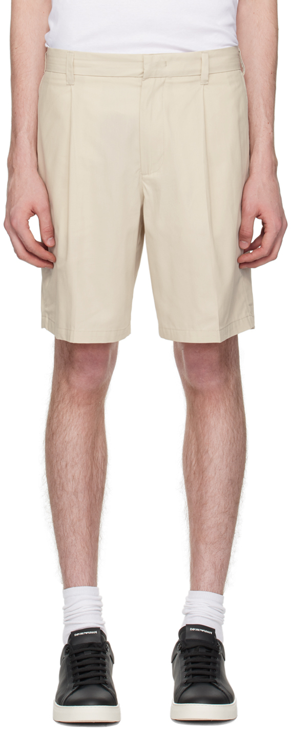 Shop Emporio Armani Beige Pleated Shorts In Silver Cloud