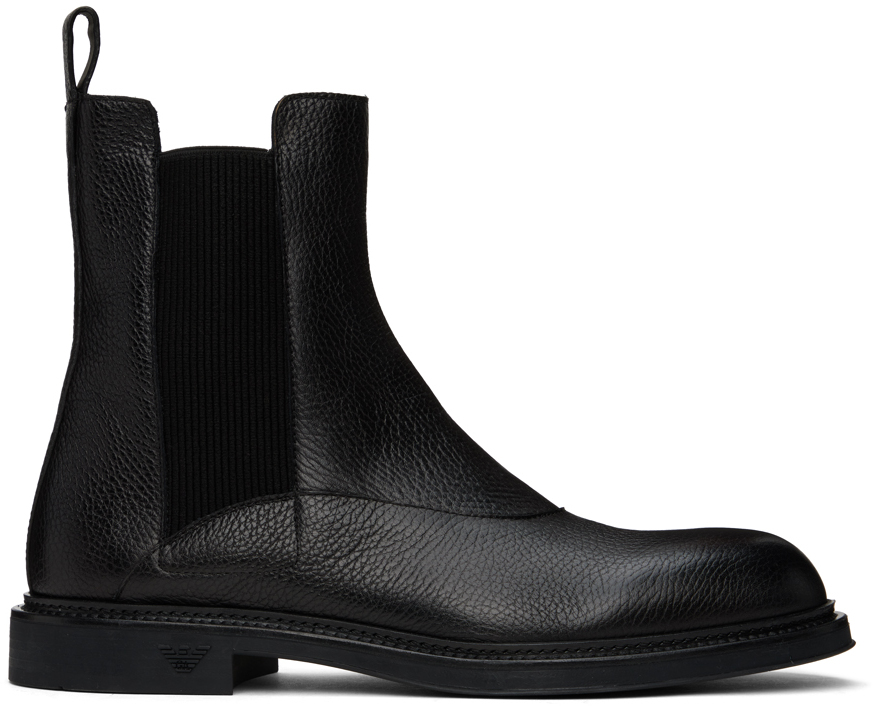 Black Grained Leather Chelsea Boots