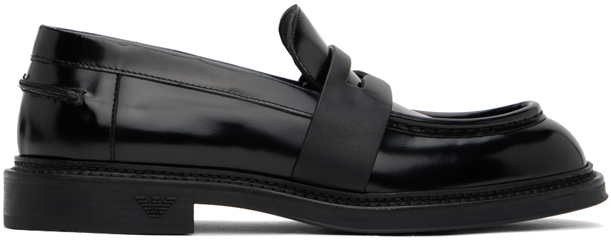 Black Brushed Leather Loafers
