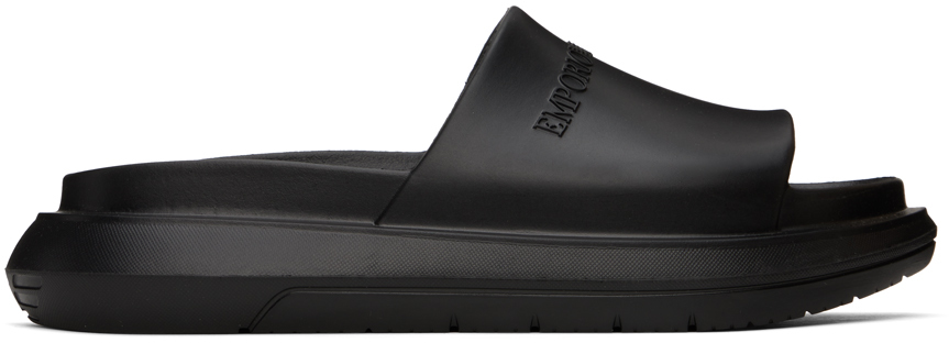 Emporio Armani Logo-embossed Flatform Slides In Black