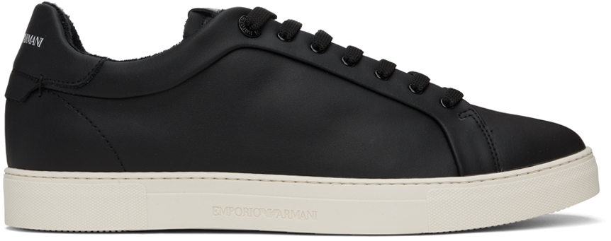Shop Emporio Armani Black Supple Leather Sneakers