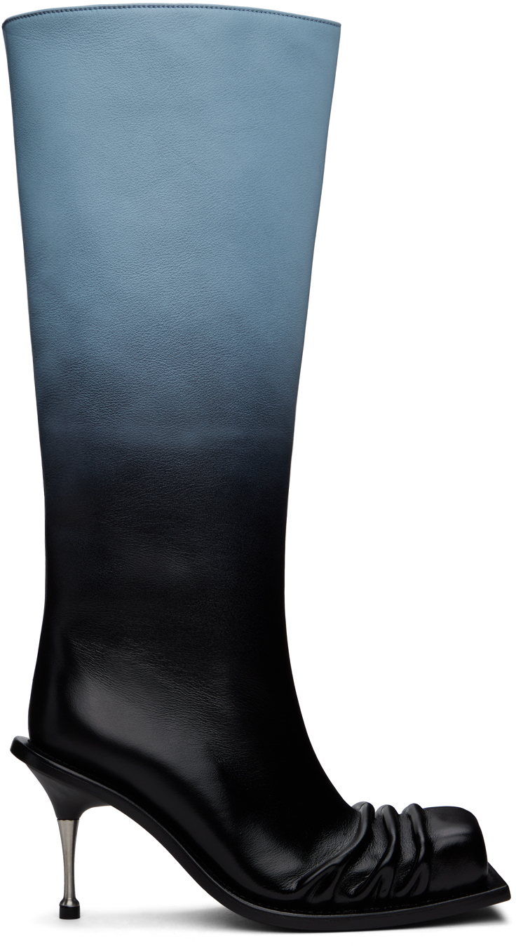 Blue & Black Stiletto Heel Classic Square Toe Boots