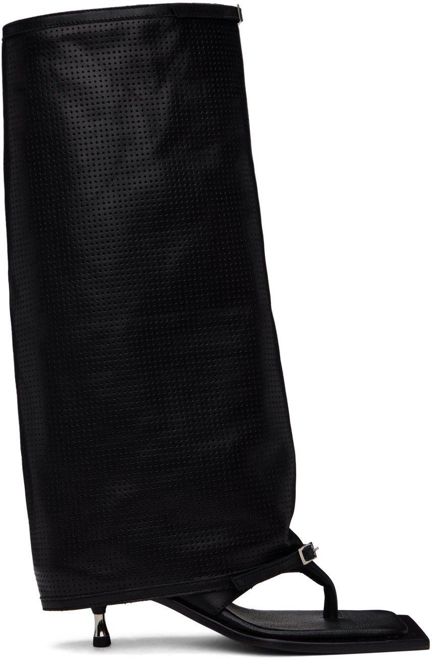 Black Kaia Stiletto Heel Tall Perforated Sandals