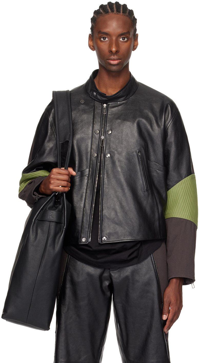 At.kollektive Black Kiko Kostadinov Edition Saida Leather Jacket In Black/turtle Green/t