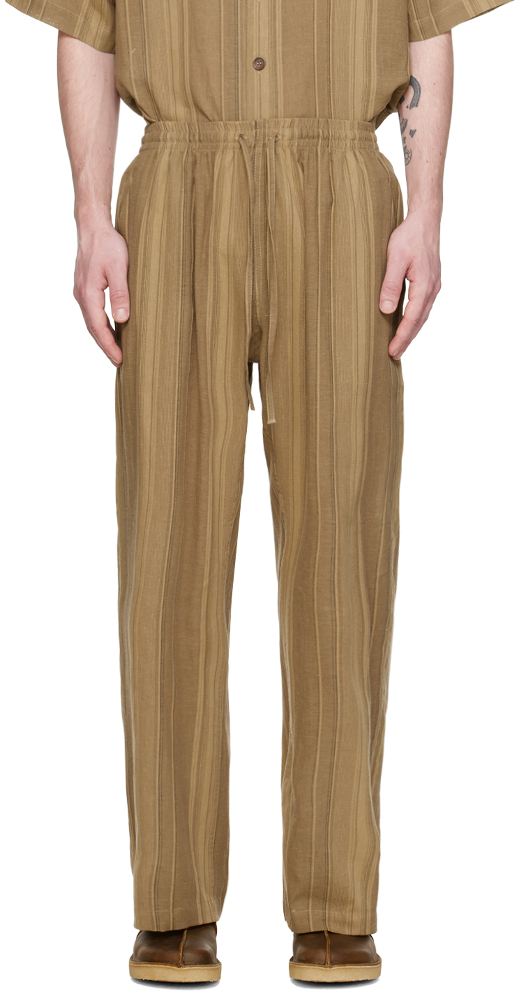 Shop Xenia Telunts Brown Restful Trousers In Brown Stripe