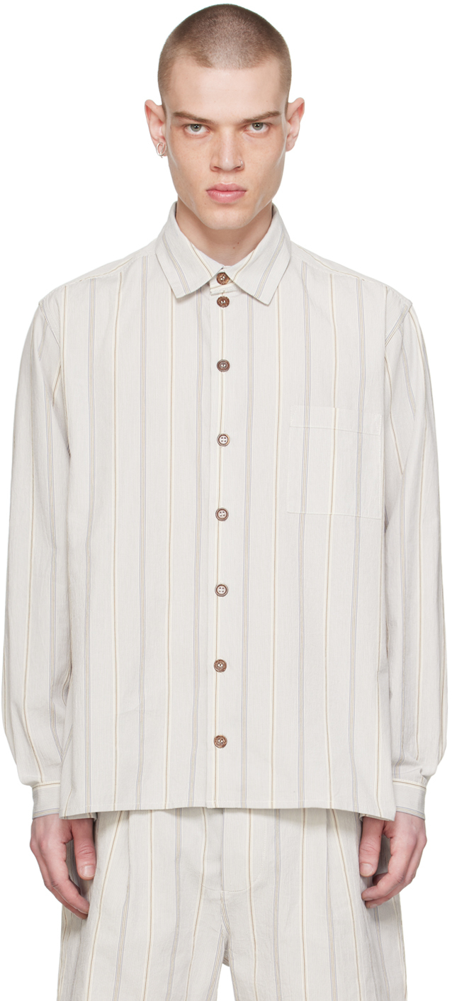 White & Blue Stripe Daily Shirt by XENIA TELUNTS on Sale