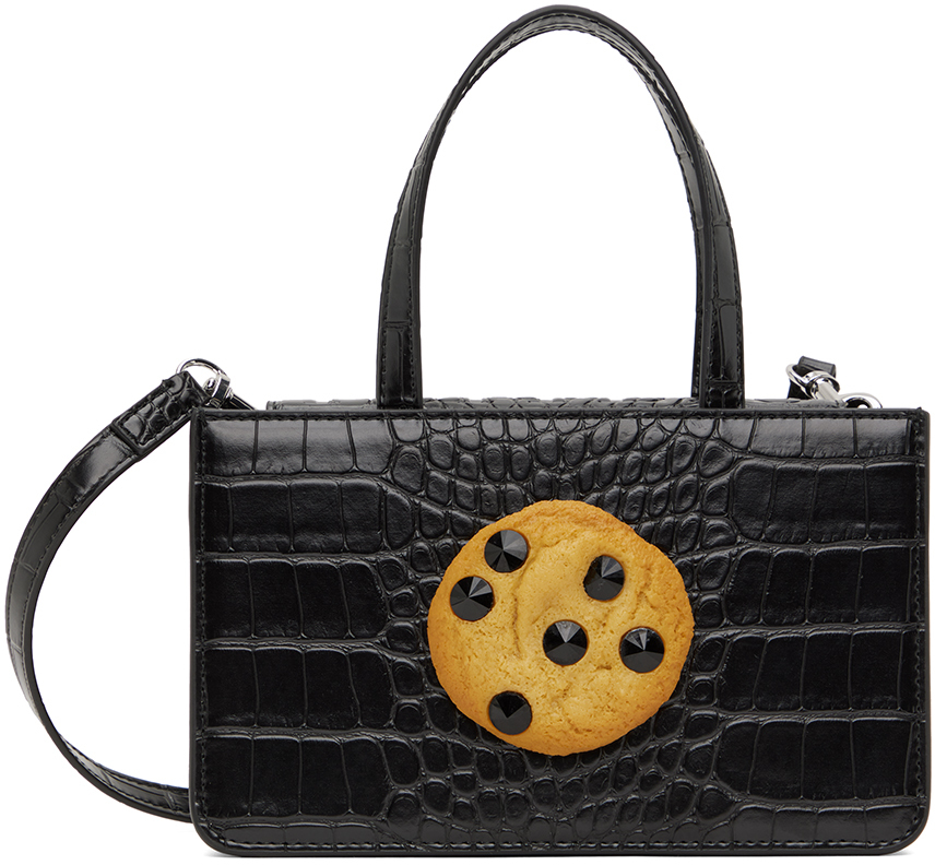 Shop Puppets And Puppets Black Small Faux Croc Jewel Cookie Bag