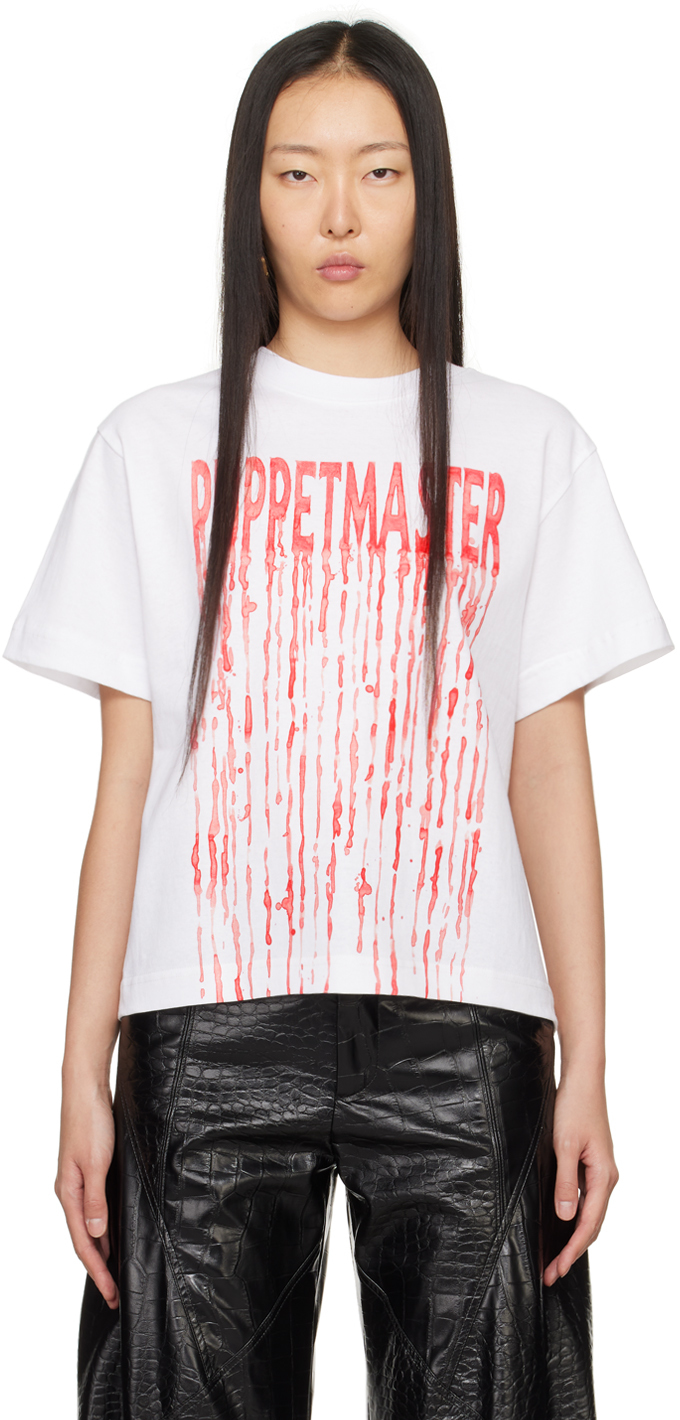 Shop Puppets And Puppets White 'puppetmaster' T-shirt In White/red