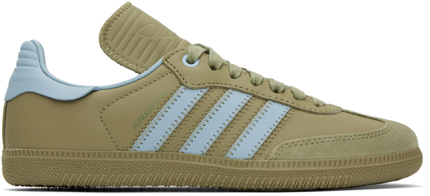 Adidas Originals Humanrace Samba Suede-trimmed Leather Sneakers In Orbit Green/ash Grey
