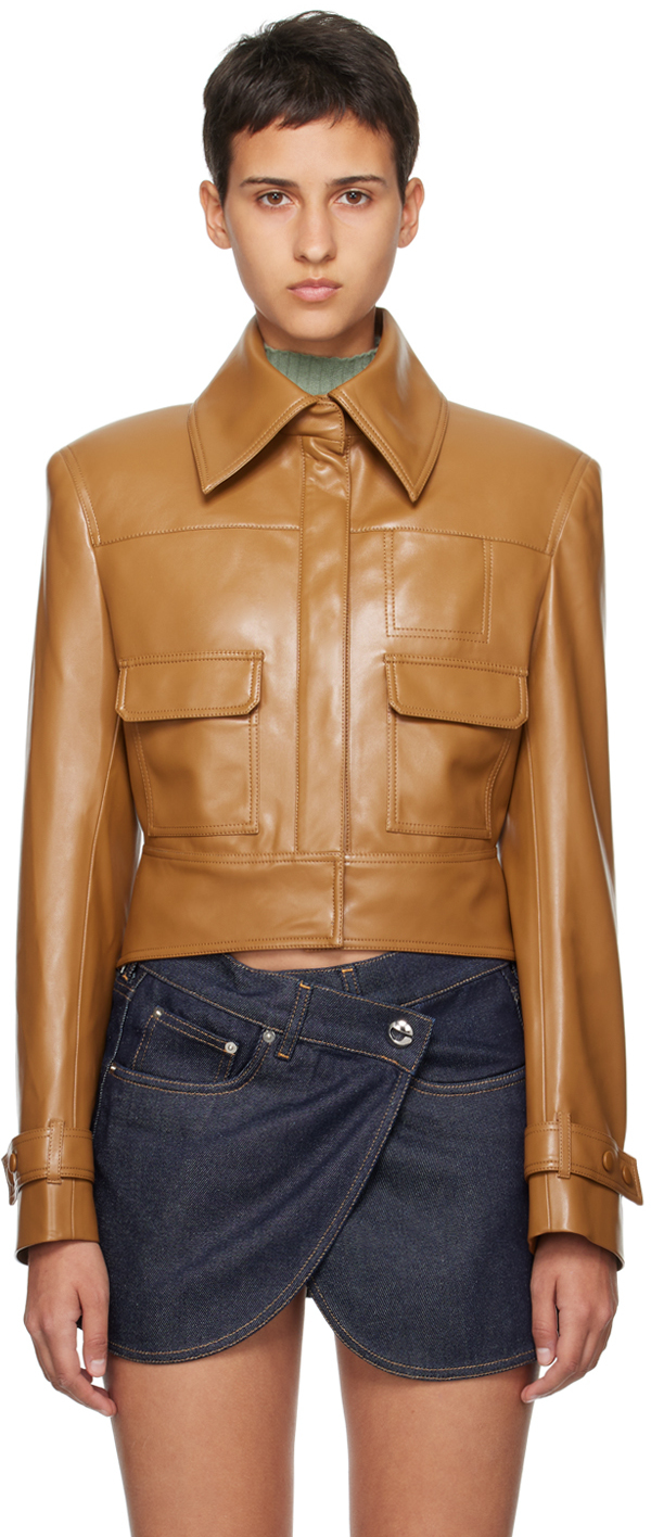 Brown Flap Pocket Faux-Leather Jacket