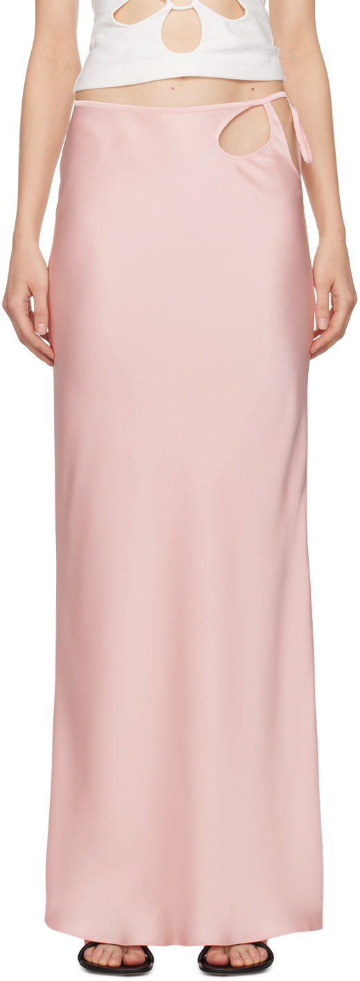 Olenich Pink Floral Cutout Maxi Skirt In Blush Pink