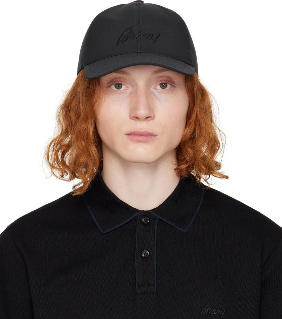 Shop Brioni Navy Embroidered Cap In 4000 Midnight Blue