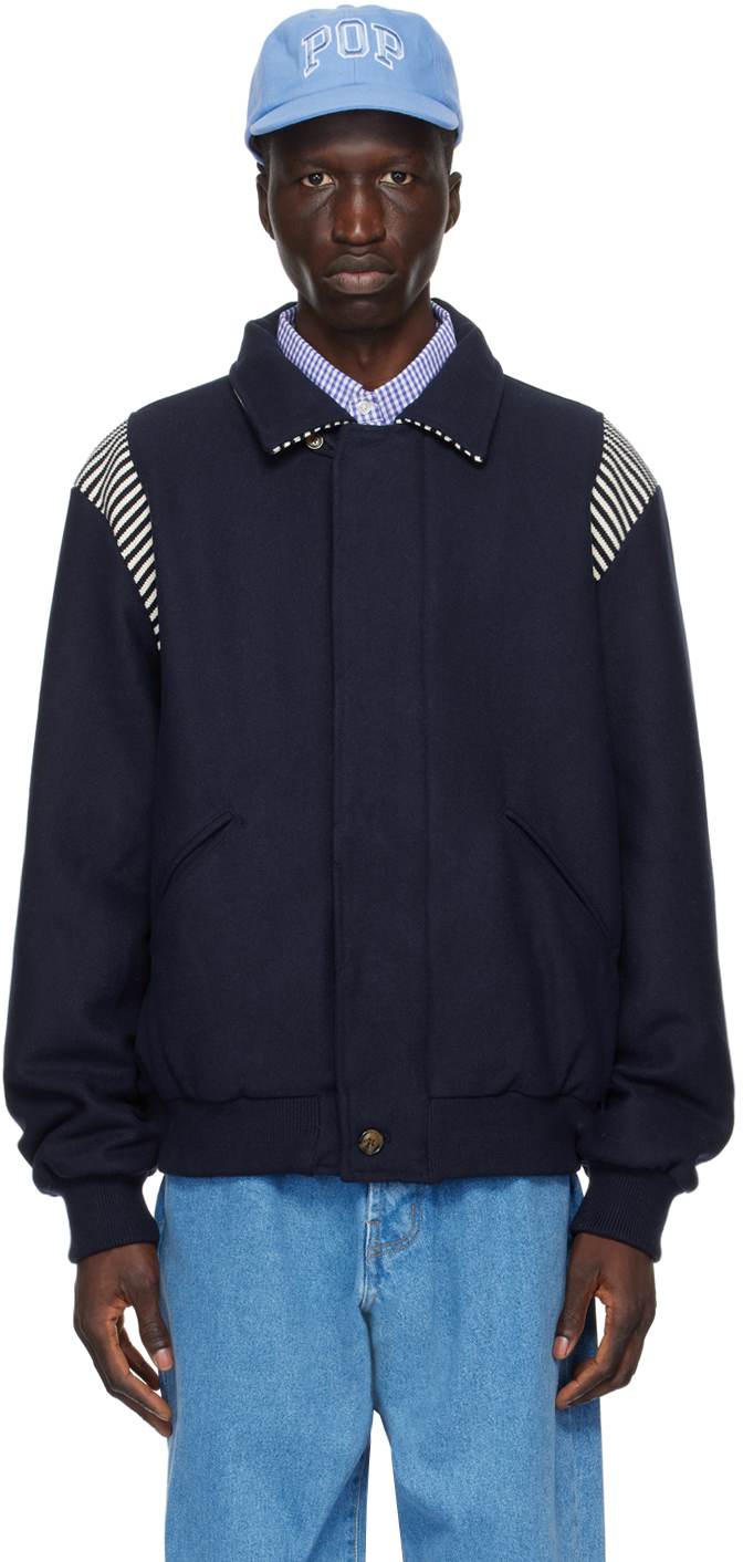 Shop Pop Trading Company Navy Stripe Bomber Jacket