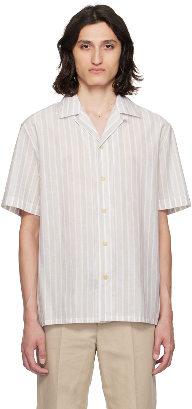 Beige & Off-White Stripe Shirt by Brioni on Sale