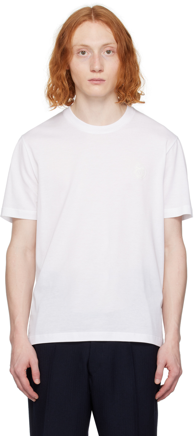 Shop Brioni White Embroidered T-shirt In 9000 White