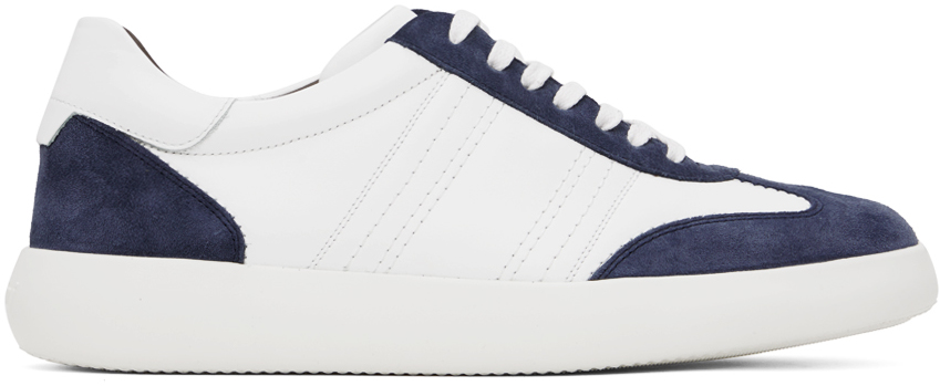 White & Navy Suede And Calf Leather Sneakers