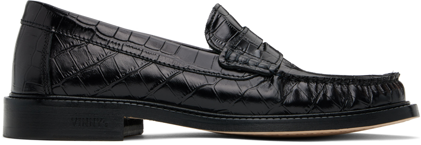 Vinny's Black Yardee Loafers In Croco Pattern Black
