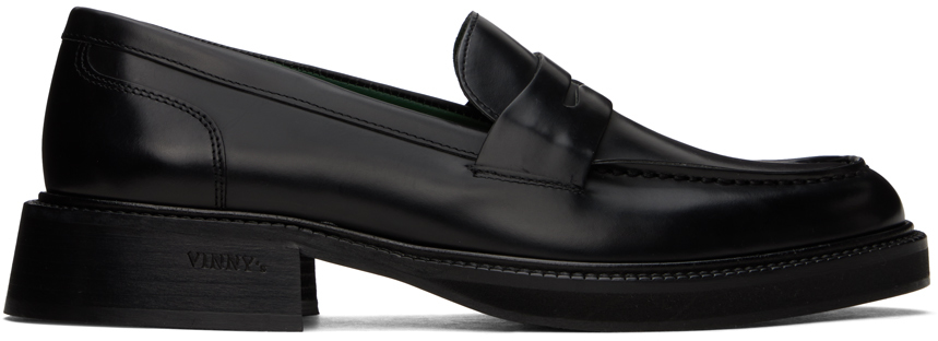 Vinny's Black Heeled Townee Loafers In Polido Leather Black