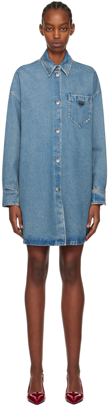 Denim minidress in blue - Prada