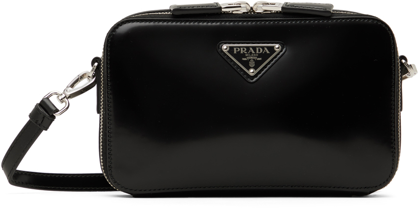 Prada: Black Brique Brushed Leather Bag | SSENSE Canada