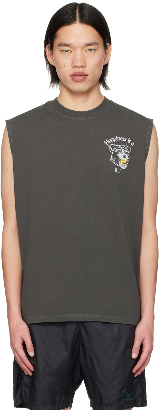 Palmes Grey Dog Tank Top In Charcoal