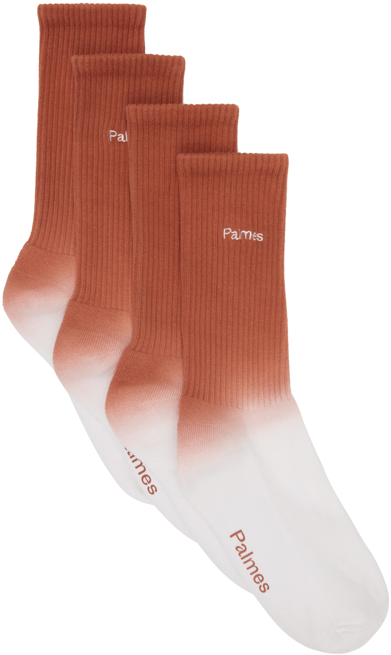Palmes Two-pack Orange Stained Socks In Clay