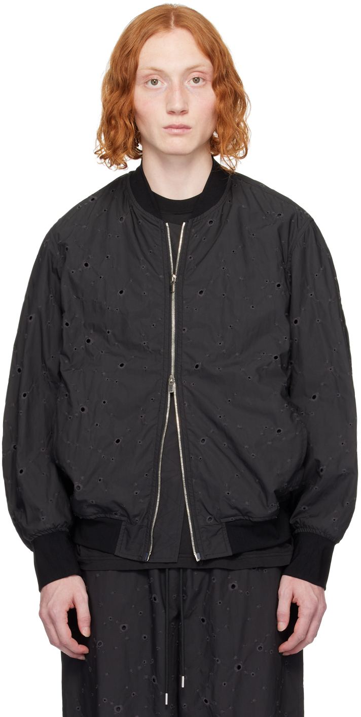 Black Embroidered Bomber Jacket