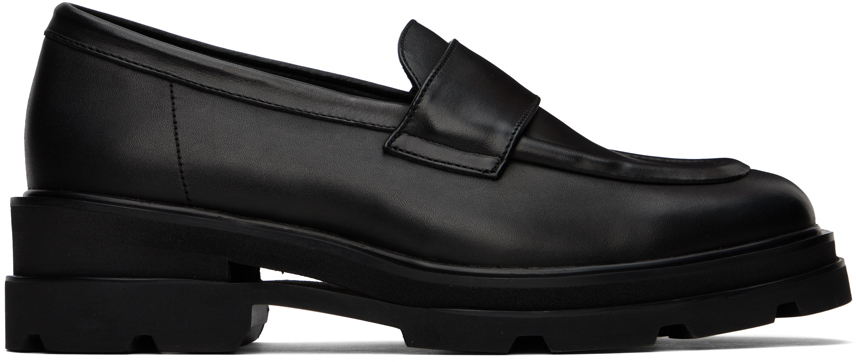 Shop Vein Black Leather Loafers In C/#930 Black